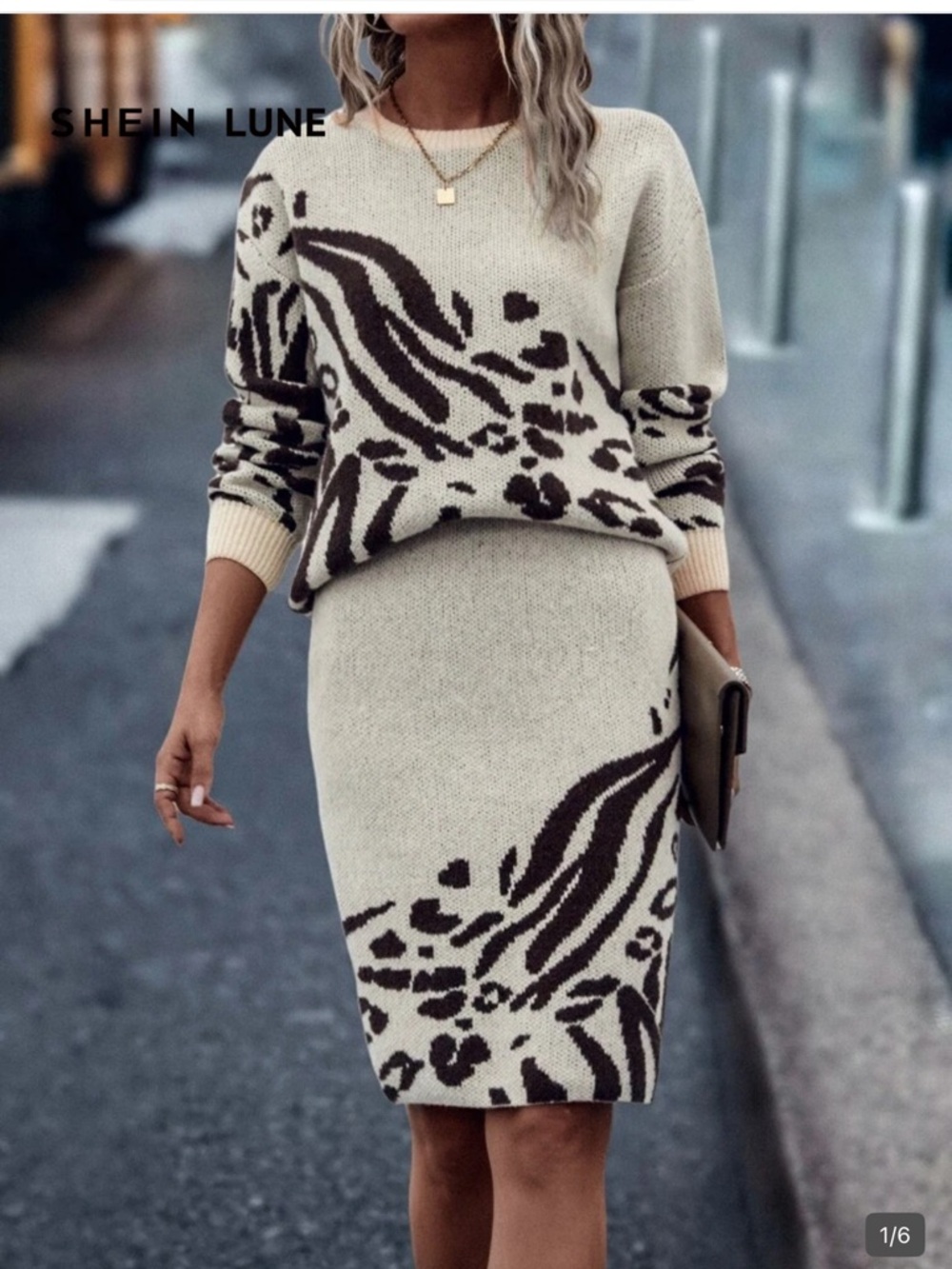 SHEIN Graphic Pattern Sweater & Skirt set